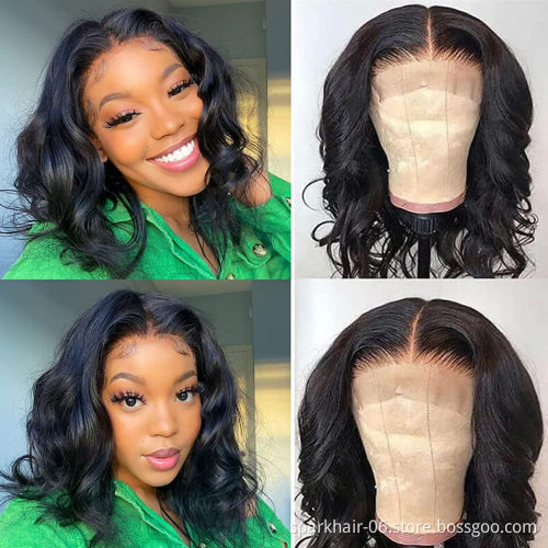 Wholesale Invisible Knots Short Body Wave Swiss Lace Front Human Hair Wig For Black Woman In Xuchang Short Body wave